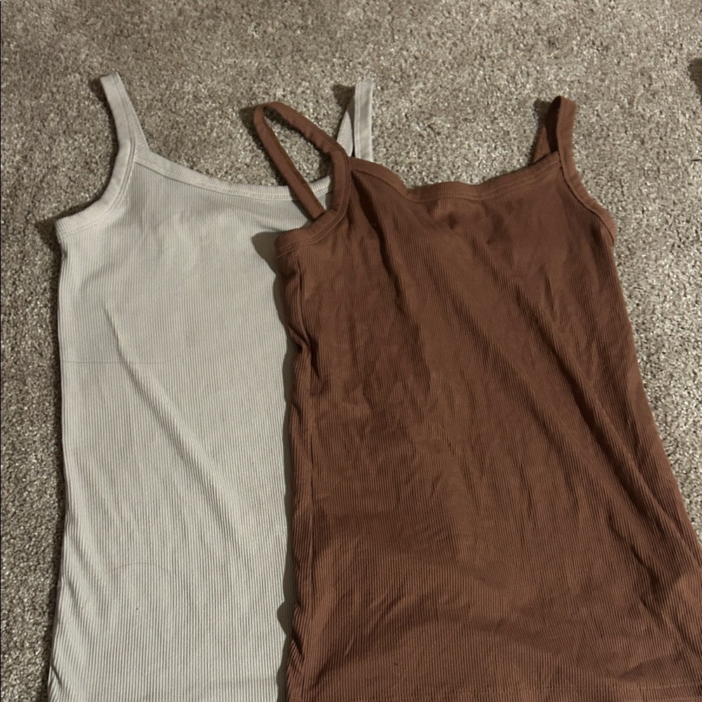 Women's Ribbed Tank Top Set - Cream and Brown